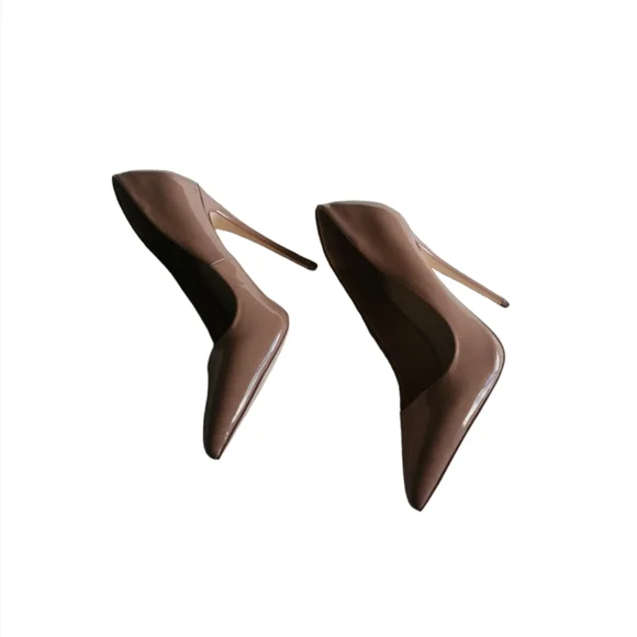 ASOS DESIGN Penelope stiletto court shoes in beige patent size